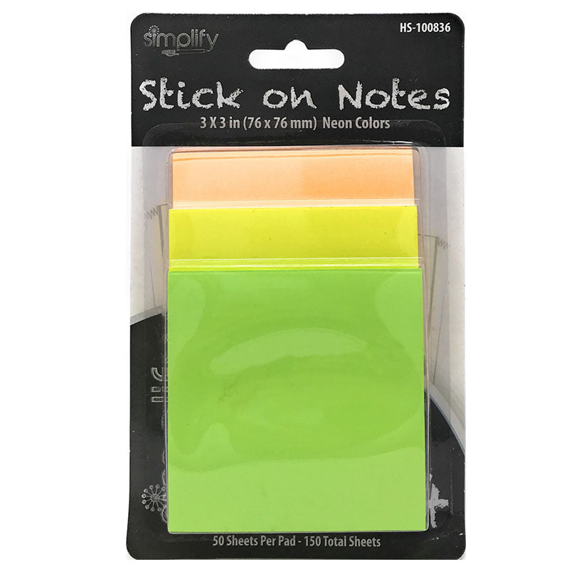 STICK ON-NOTES - Neon ,3 PACK (7.62x7.62cm)