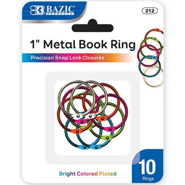 BAZIC 1"  METAL BOOK RINGS (10 PACK) Assorted Colors