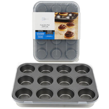 MAINSTAYS 12-CUP CUPCAKE PAN WITH COVERED 27cmx38cm