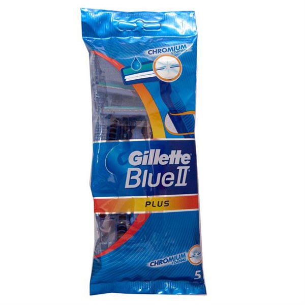GILLETTE BLUE II PLUS 5 UNITS MEN'S DISPOSABLE RAZORS CHROMIUM COATING