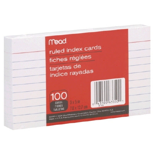 MEAD RULED INDEX 3” X 5” 100 CARD