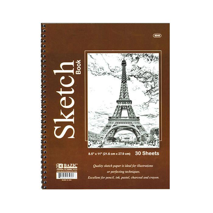 BAZIC PREMIUM SKETCH BOOK-30 SHEETS  8.5" X 11" SIDE BOUND SPIRAL (21.6X27.9cm)