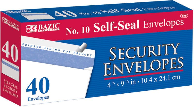 BAZIC NO. 10 SELF-SEAL SECURITY ENVELOPE  40 COUNT (10.4x24.1cm)