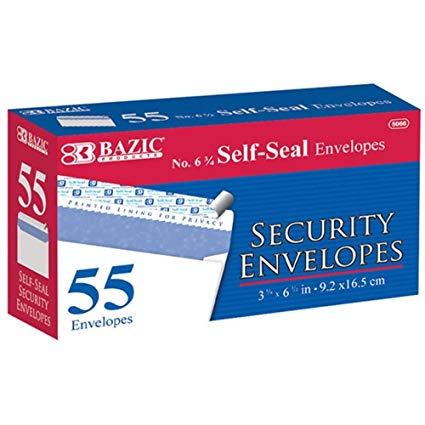 BAZIC  SELF-SEAL SECURITY ENVELOPE 55 count (9.2x16.5cm)
