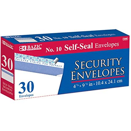 BAZIC NO.10 SELF-SEAL SECURITY ENVELOPES 30 COUNT (10.4x24.1cm)