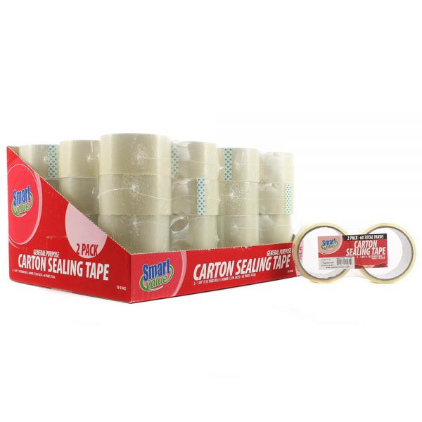 SMART VALUE CARTON SEALING TAPE CLEAR 2pcs 4.8cm "X 30Y,