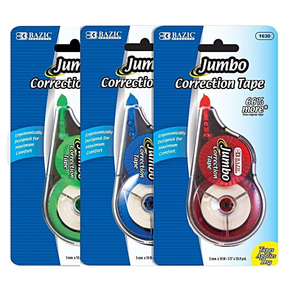 BAZIC 5mm X 10M JUMBO CORRECTION TAPE, Assorted colors, Price for 1