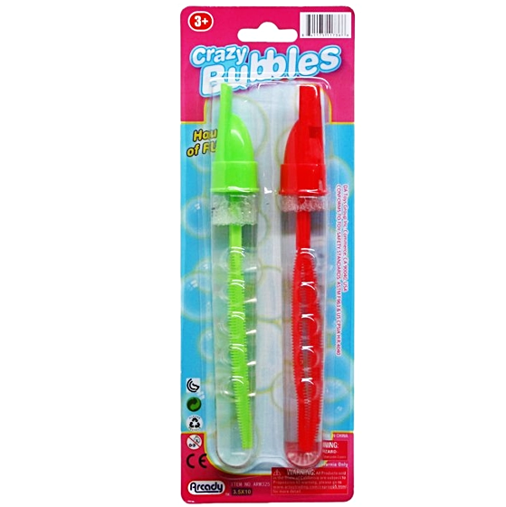 Toy 2-PIECE 7.5" BUBBLE STICKS WITH WHISTLE
