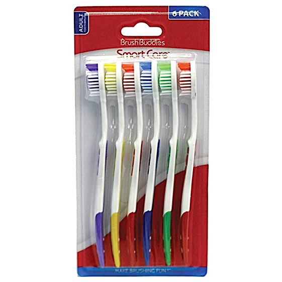 BRUSH BUDDIES ADULT TOOTHBRUSHES - 6 PACK