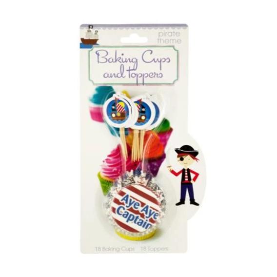 Pirate Theme Paper Baking Cups & Toppers Set of 18