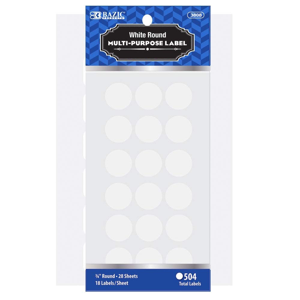 WHITE 3/4 ROUND LABEL (28 Sheets)