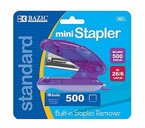 BAZIC MINI STANDARD STAPLER w/500 STAPLES - PURPLE