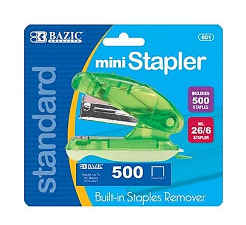 BAZIC MINI STANDARD STAPLER w/500 STAPLES - GREEN