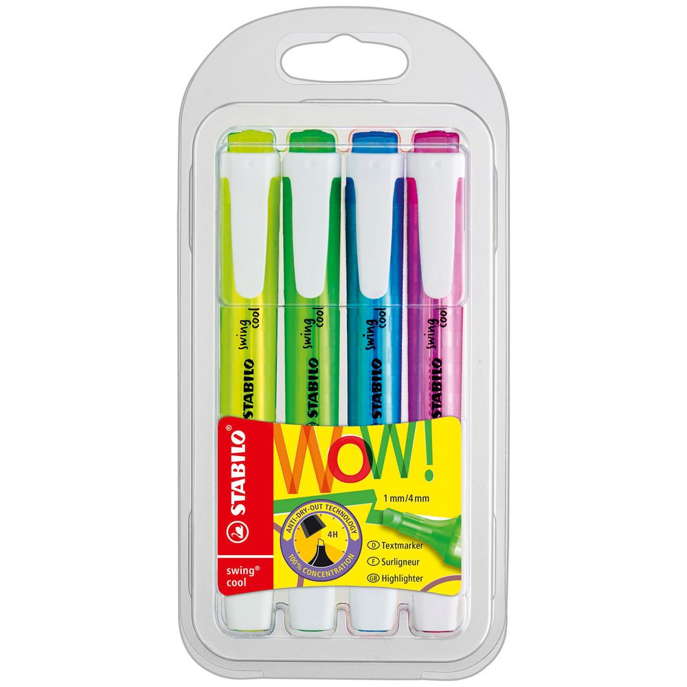 STABILO SWING COOL HIGHLIGHTERS ASSORTED COLORS 4 PACK