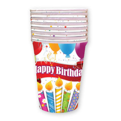 Happy Birthday (Candle & Balloon), Paper Party Cups, 8pcs
