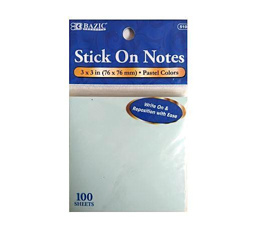 BAZIC 100 SHEETS 3"X 3"  - BLUE - STICK ON NOTES