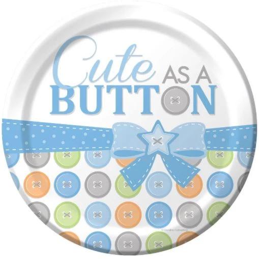 Cute as a Button, Paper Party Plates, 8pcs, Blue