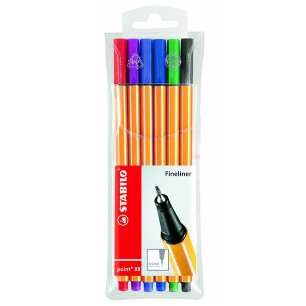 STABILO FINE-LINER POINT88 , 6 Colors pack