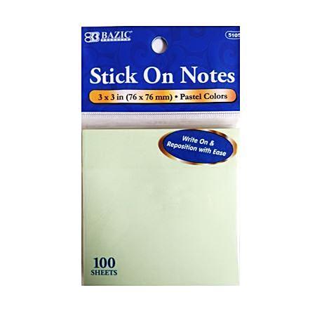BAZIC 100 SHEETS 3"X 3"  - GREEN - STICK ON NOTES