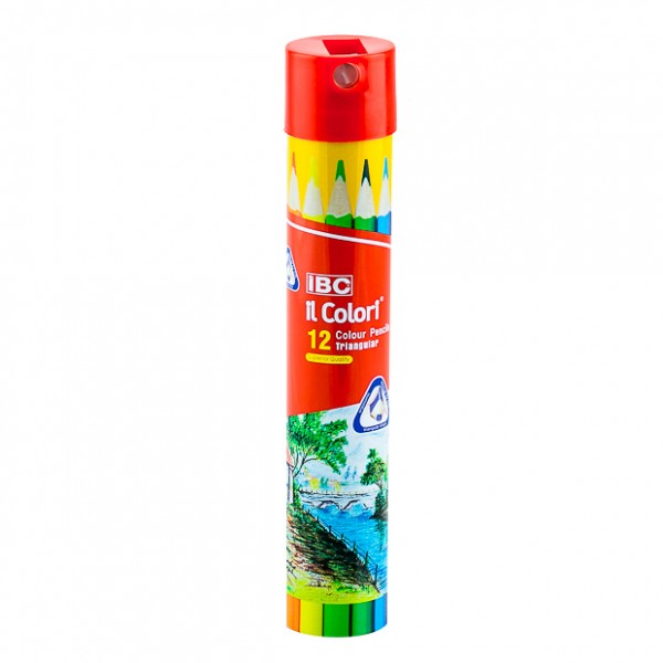 IBC 12 COLOUR PENCILS TRIANGULAR IL COLORI TIN TUBE LONG (IBC-TV80-12TT) w/SHARPENER