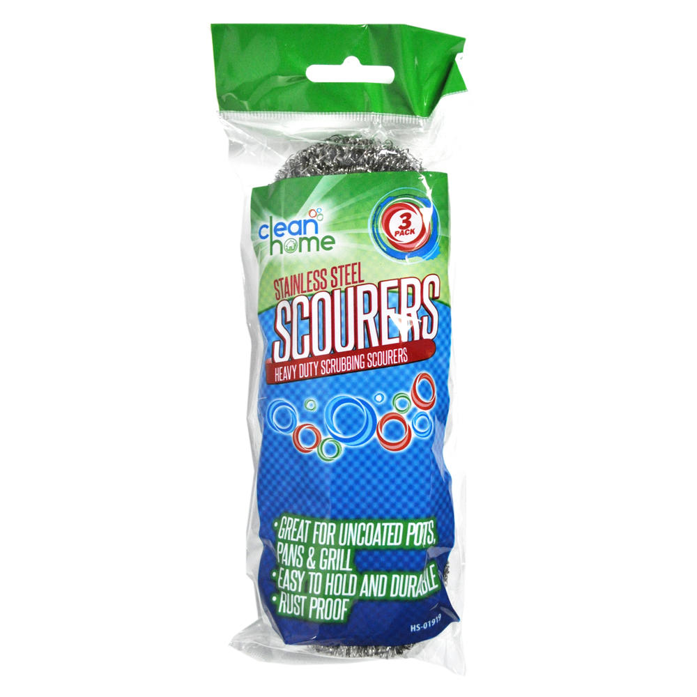 CLEAN HOME STAINLESS STEEL SCOURERS 3pcs HEAVY DUTY