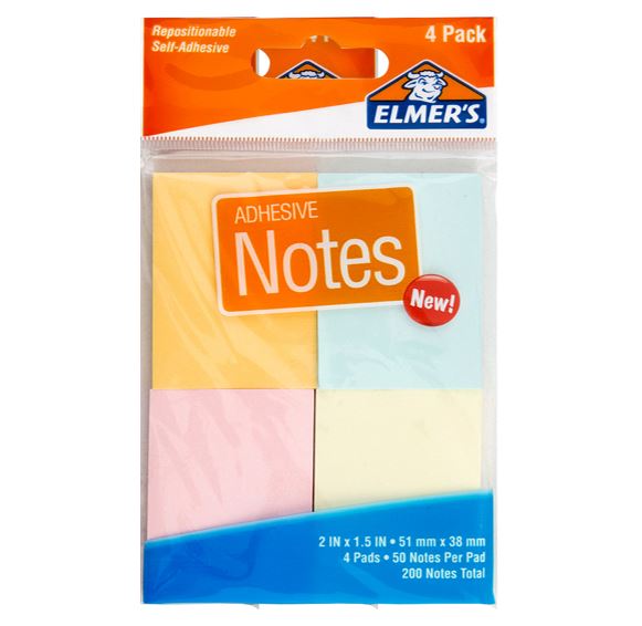 ELMER'S 4 Colors ADHESIVE NOTES 51 mm X 38mm