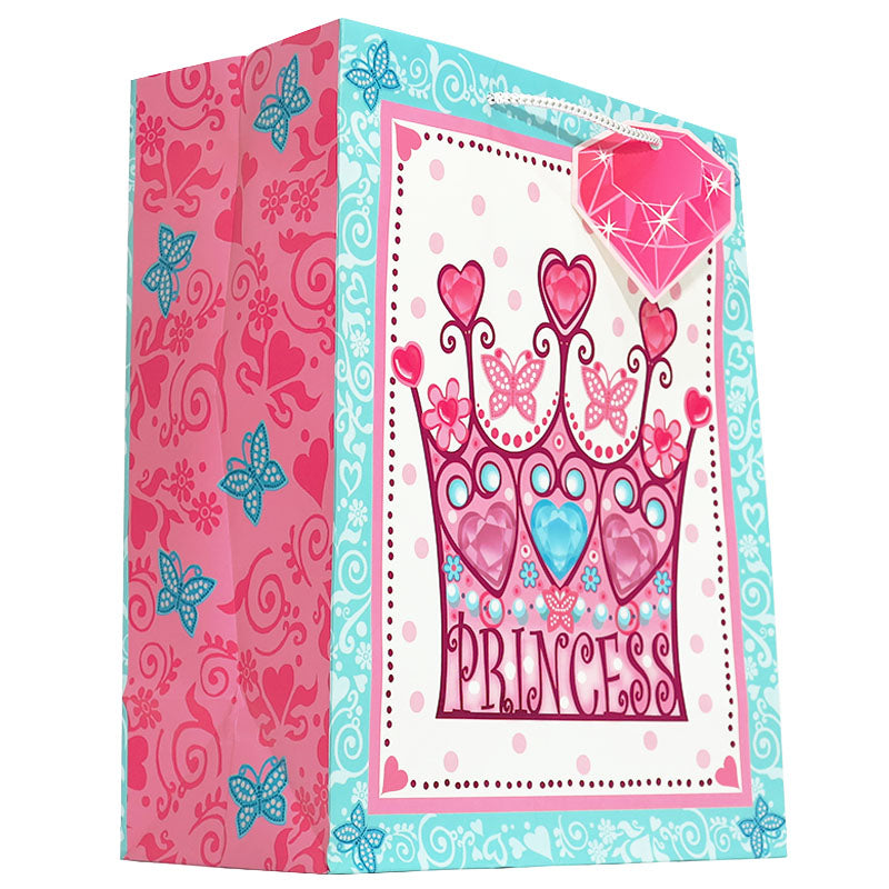 Birthday or Gift Bag, Princess Crown & Hearts