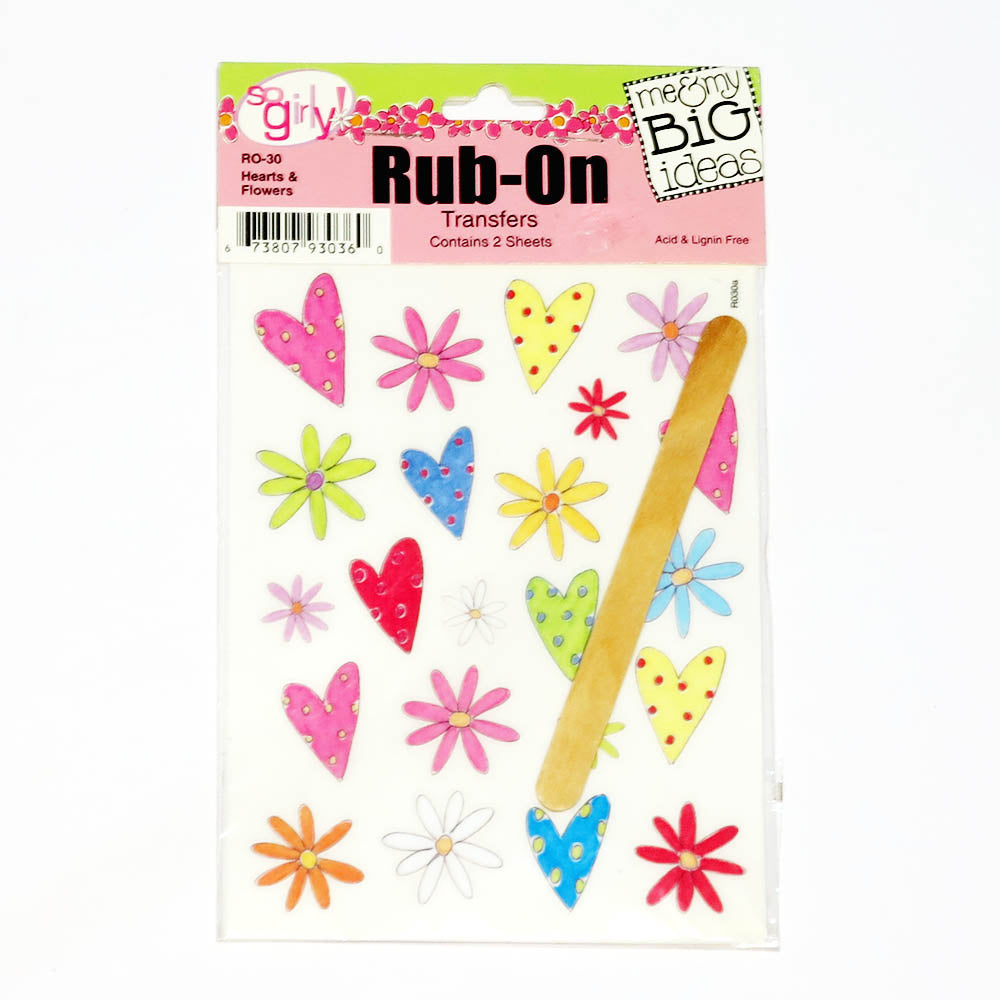 HEARTS AND FLOWERS RUB-ON TRANSFERS- 2 sheets