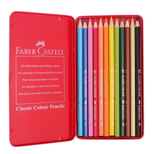 FABER-CASTELL 12 CLASSIC COLOR PENCILS in  TIN BOX