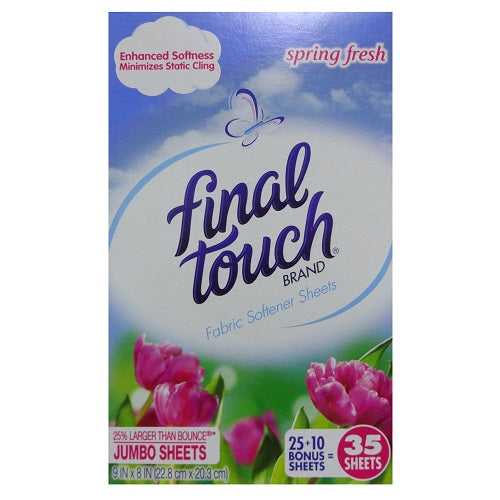 FINAL TOUCH JUMBO FABRIC SOFTENER SHEET, 35 sheets