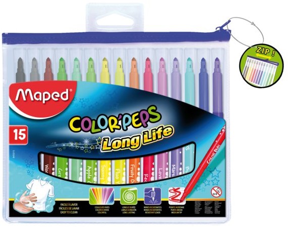 MAPED COLOR PEPS FELT TIPS 15 COLOR+ ZIP BAG