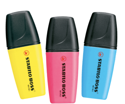 STABILO BOSS MINI HIGHLIGHTERS - PACK OF 3, PINK , BLUE & YELLOW